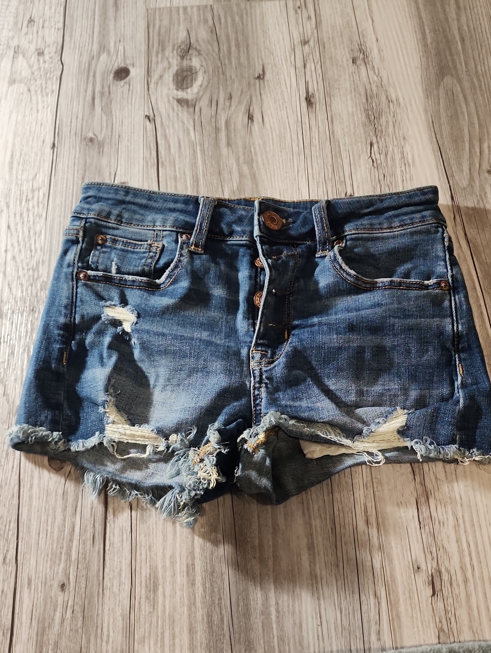 American Eagle Outfitters Distressed Dark Blue Denim Cutoff Shorts